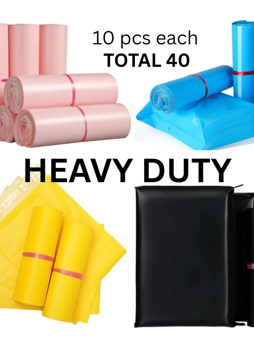 Heavy Duty Poly Bags - Pink, Blue, Yellow, Black - Multipack